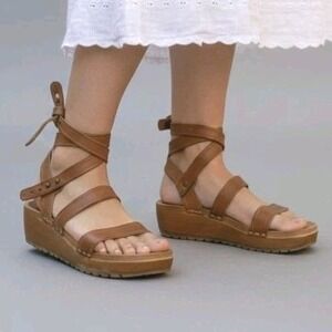 Swedish Hasbeens Sandal Wood Heel Boho Leather EU 40 Gladiator Handmade Spring